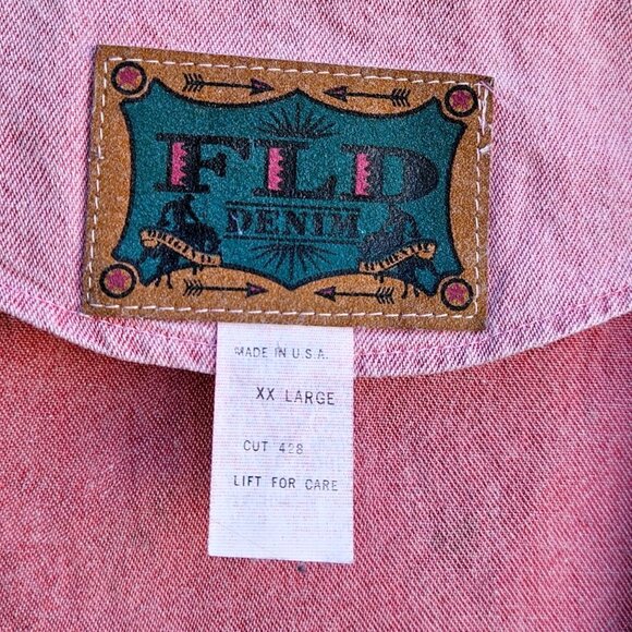 Vintage Pink Denim Western Vest Plus Size XXL Hand Painted Cowgirl Roses - Picture 3 of 11